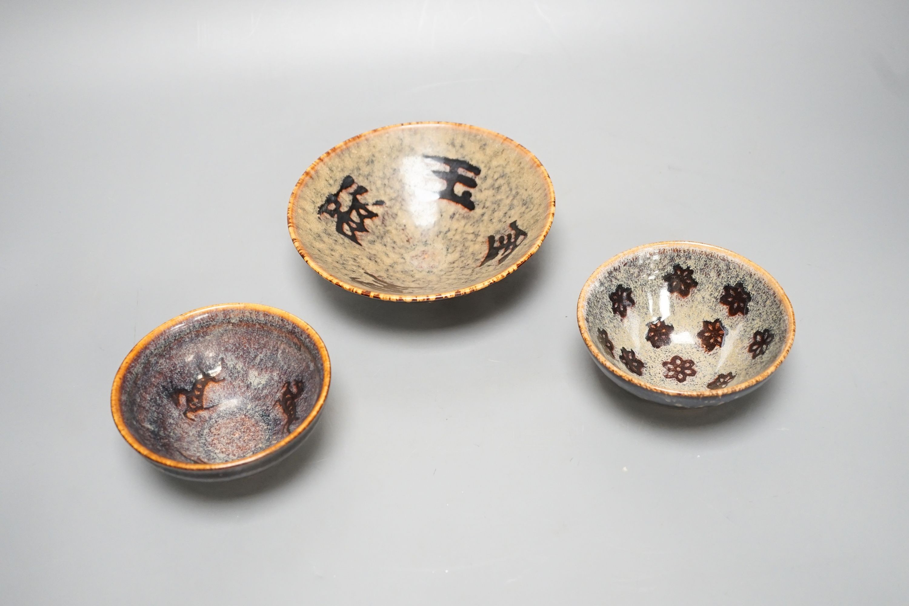 Three Chinese Jizhou style paper cut bowls